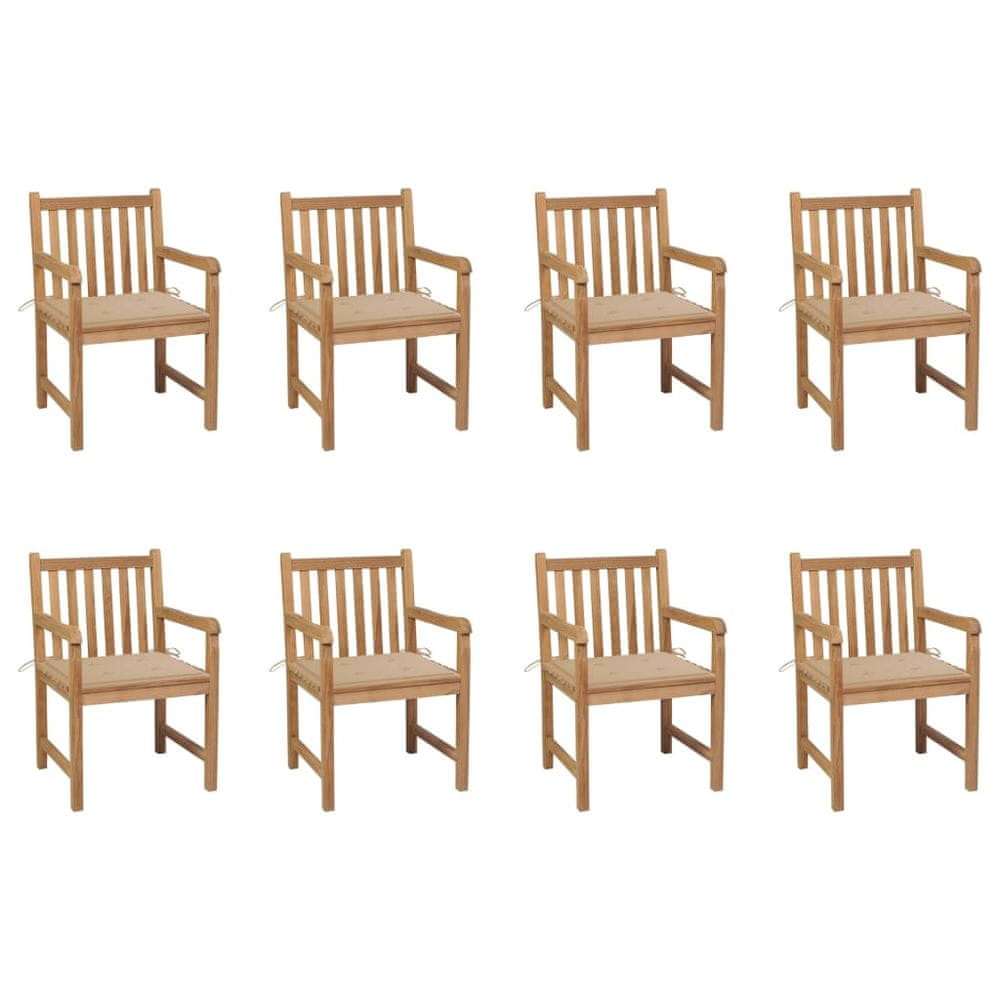 Vidaxl Záhradné stoličky 8 ks s béžovými podložkami tíkový masív